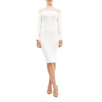Women's Nina Leonard Mockneck Long Sleeve Midi Sweater Dress