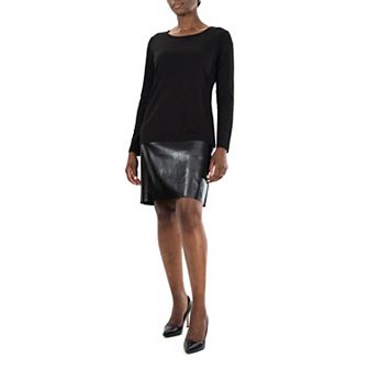 Women's Nina Leonard Long Sleeve Jewelneck Crepe Dress