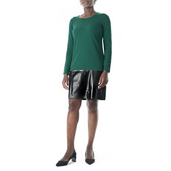 Women's Nina Leonard Long Sleeve Jewelneck Crepe Dress