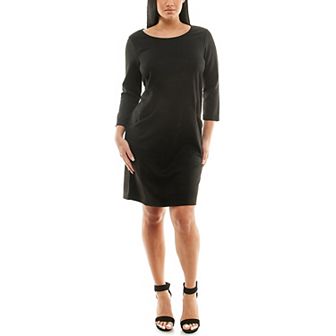 Women's Nina Leonard Jewelneck Three Quarter Sleeve Trapeze Dress