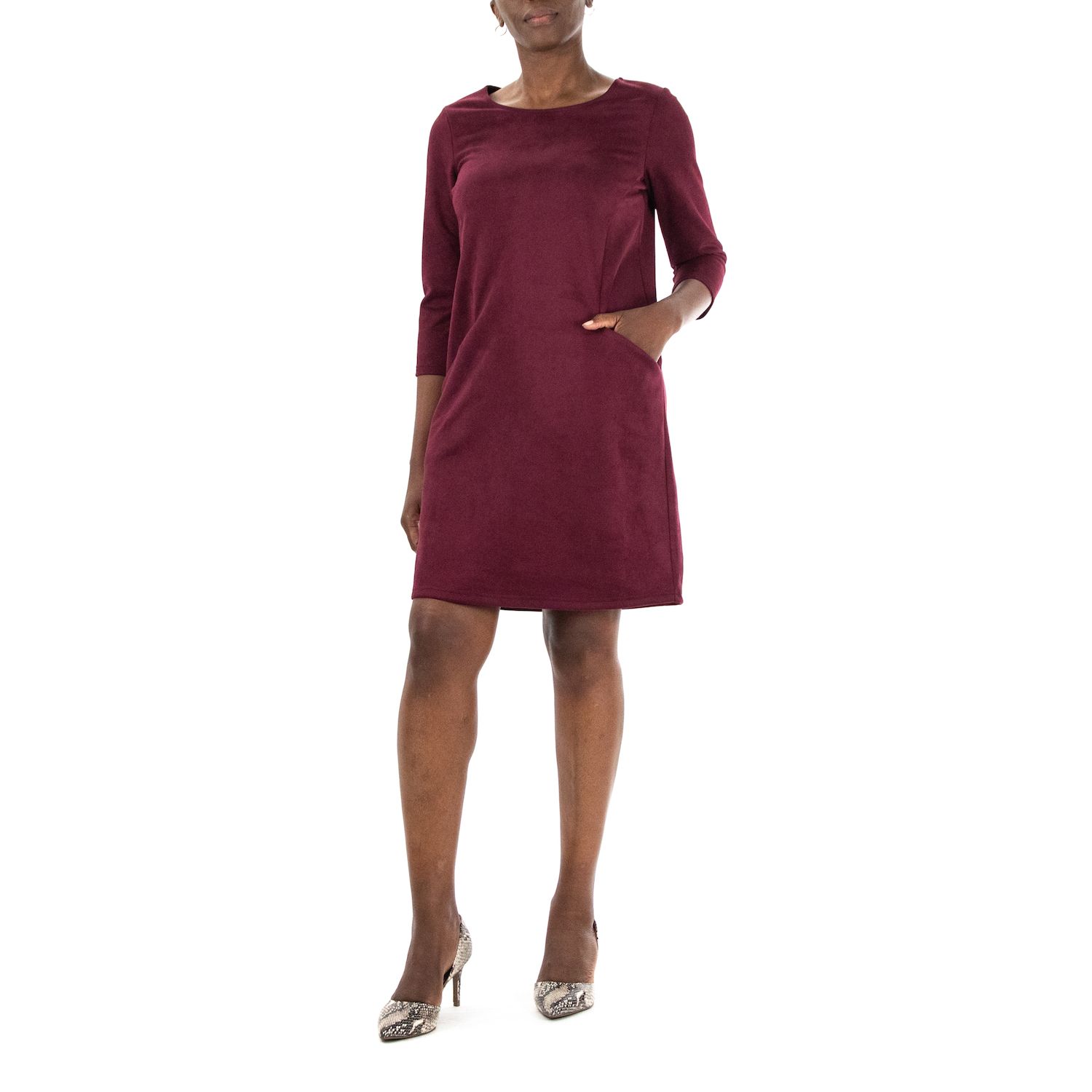 Женские платья Nina Leonard Jewelneck Three Quarter Sleeve Trapeze Dress