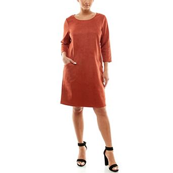 Women's Nina Leonard Jewelneck Three Quarter Sleeve Trapeze Dress