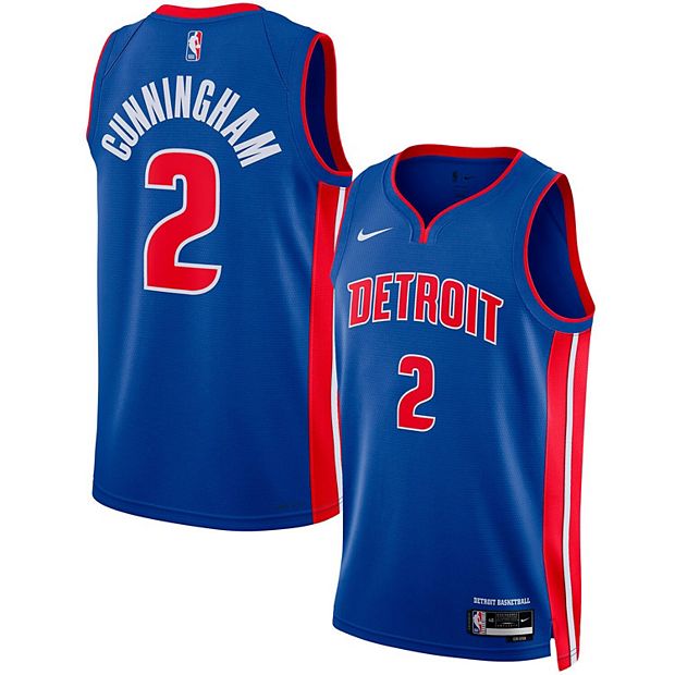 Nike Men's Detroit Pistons Cade Cunningham #2 Blue Dri-Fit Swingman Jersey, XL