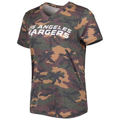 Women's Majestic Threads Justin Herbert Camo Los Angeles Chargers Name & Number V-Neck Tri-Blend T-Shirt