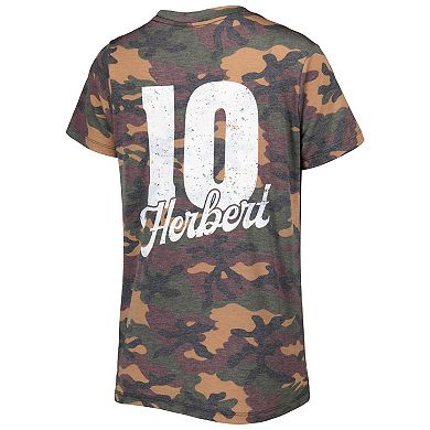 Women's Majestic Threads Justin Herbert Camo Los Angeles Chargers Name & Number V-Neck Tri-Blend T-Shirt