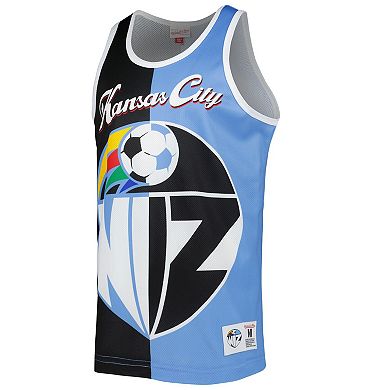 Men's Mitchell & Ness Black/Sky Blue Sporting Kansas City Sublimated Split Logo Tank Top