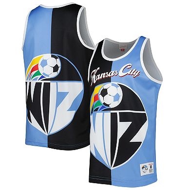 Men's Mitchell & Ness Black/Sky Blue Sporting Kansas City Sublimated Split Logo Tank Top