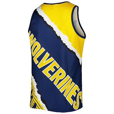 Men's Mitchell & Ness Navy/Maize Michigan Wolverines Jumbotron 2.0 Sublimated Tank Top