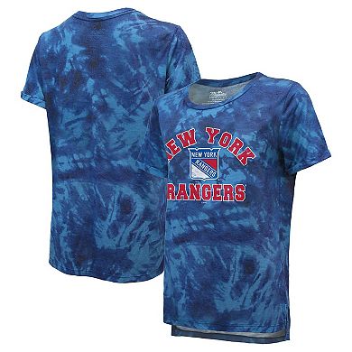 Women's Majestic Threads Blue New York Rangers Boyfriend Tie-Dye Tri-Blend T-Shirt