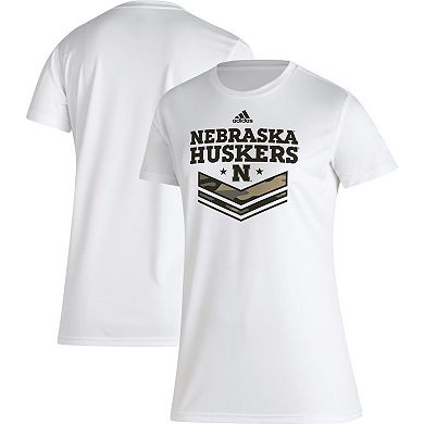 Women's adidas White Nebraska Huskers Military Appreciation AEROREADY T-Shirt