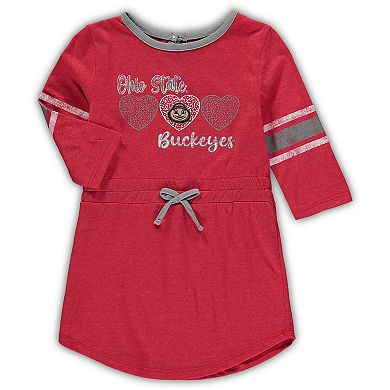 Girls Toddler Colosseum Heathered Scarlet Ohio State Buckeyes Poppin Sleeve Stripe Dress