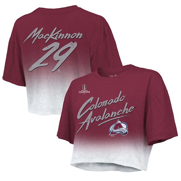 Majestic Threads Nathan MacKinnon Burgundy Colorado Avalanche 2022 Stanley Cup Champions Dip Dye Box
