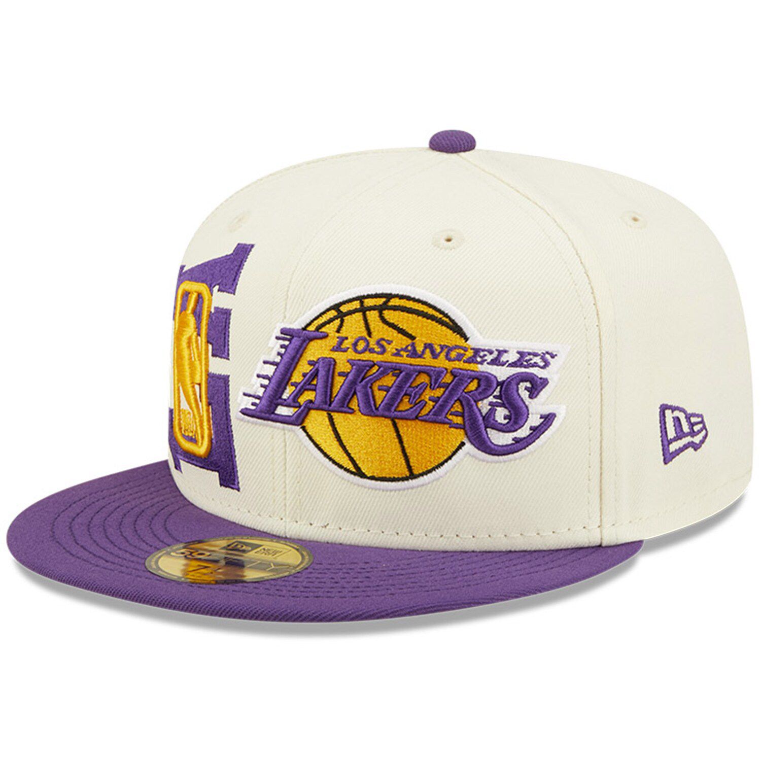 Men's New Era Purple Los Angeles Lakers Icon Pink Undervisor 59FIFTY Fitted Hat, Size: 6 7/8