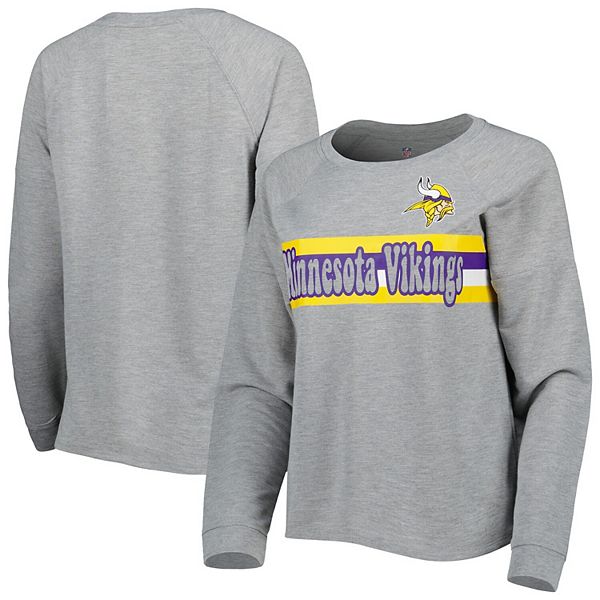 Juniors Heathered Gray Minnesota Vikings All Striped Up Raglan Long Sleeve  T-Shirt