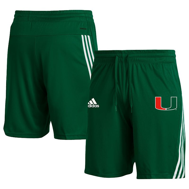 Mens adidas Green Miami Hurricanes AEROREADY Three-Stripe Knit Shorts, Siz
