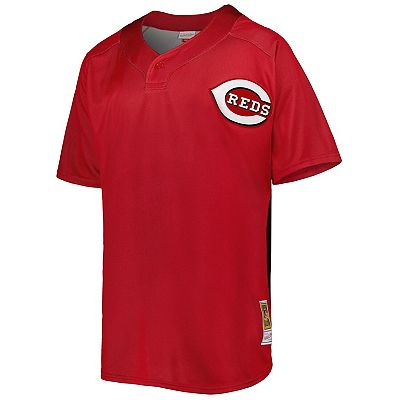 Men s Mitchell Ness Ken Griffey Jr. Red Cincinnati Reds Cooperstown Collection Mesh Batting Practice Button