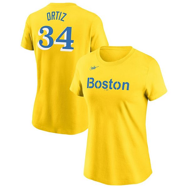 Nike Women's David Ortiz Gold Boston Red Sox City Connect Name and Number T- shirt