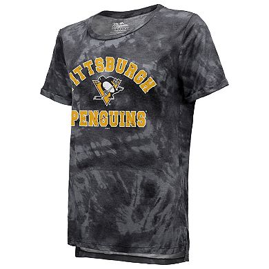 Women's Majestic Threads Black Pittsburgh Penguins Boyfriend Tie-Dye Tri-Blend T-Shirt