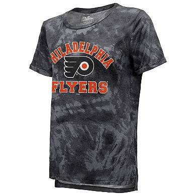 Women's Majestic Threads Black Philadelphia Flyers Boyfriend Tie-Dye Tri-Blend T-Shirt
