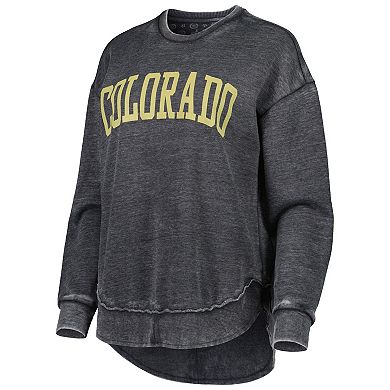 Women's Pressbox Black Colorado Buffaloes Vintage Wash Pullover Sweatshirt