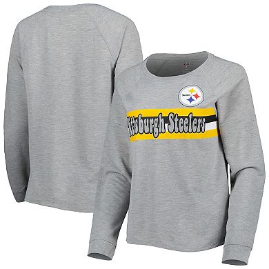 Juniors Heathered Gray Pittsburgh Steelers All Striped Up Raglan Long Sleeve T-Shirt