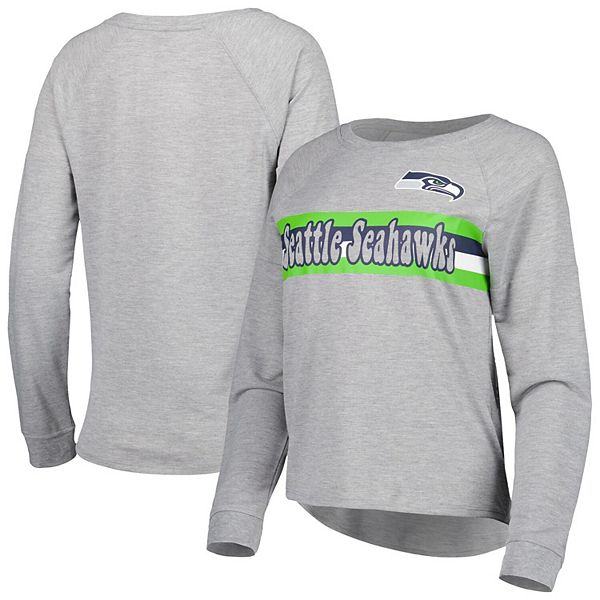 Juniors Heathered Gray Seattle Seahawks All Striped Up Raglan Long Sleeve T- Shirt