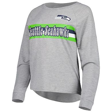 Juniors Heathered Gray Seattle Seahawks All Striped Up Raglan Long Sleeve T-Shirt