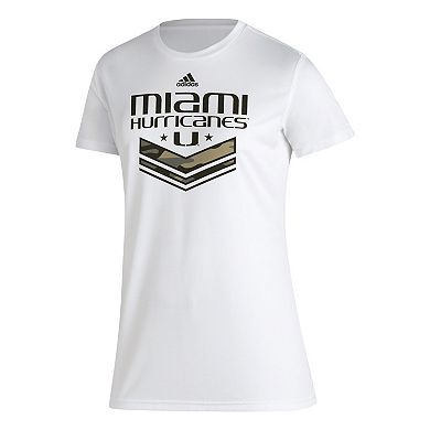 Women's adidas White Miami Hurricanes Military Appreciation AEROREADY T-Shirt