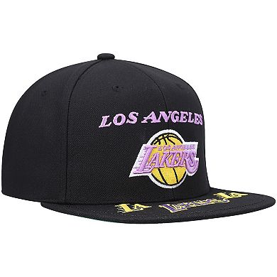 Men's Mitchell & Ness Black Los Angeles Lakers Hardwood Classics Front Loaded Snapback Hat
