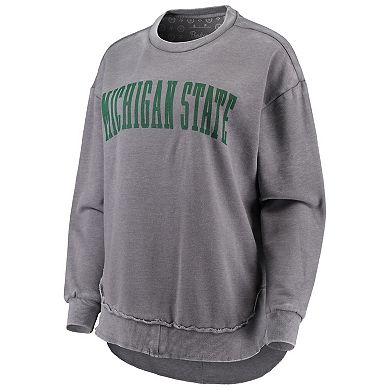 Women's Pressbox Heathered Gray Michigan State Spartans Vintage Wash Pullover Sweatshirt
