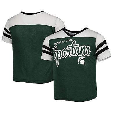 Girls Youth Colosseum Green Michigan State Spartans Practically Perfect Striped T-Shirt
