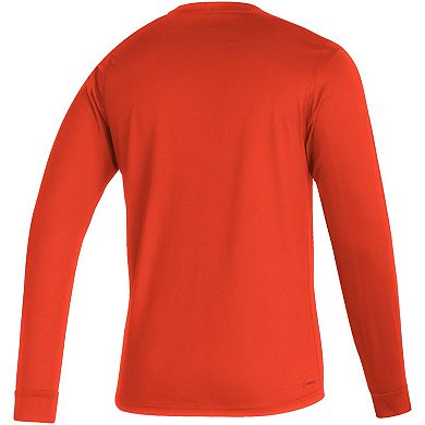 Men's adidas Orange Miami Hurricanes Sideline Locker Strikethrough Creator AEROREADY Long Sleeve T-Shirt