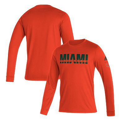 Men's adidas Orange Miami Hurricanes Sideline Locker Strikethrough Creator AEROREADY Long Sleeve T-Shirt