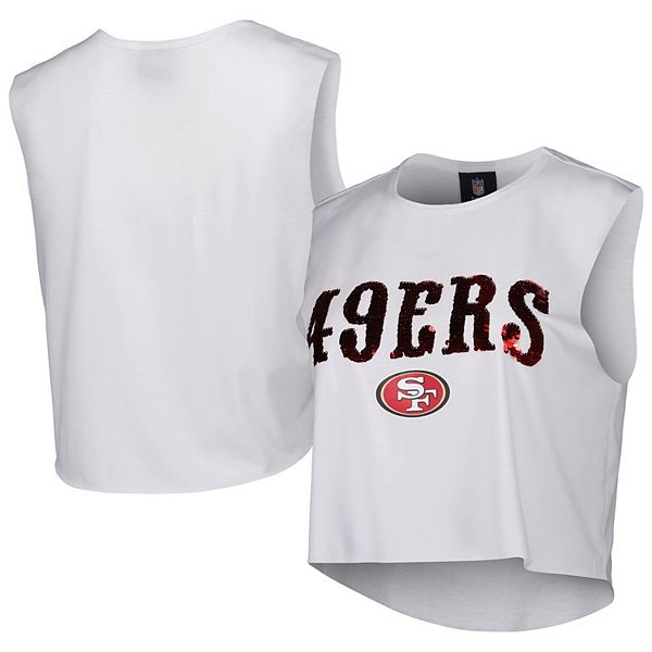 Women's Cuce White San Francisco 49ers Sequin Cropped Tank Top