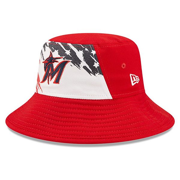 Men's New Era Red Miami Marlins 2022 4th of July Bucket Hat