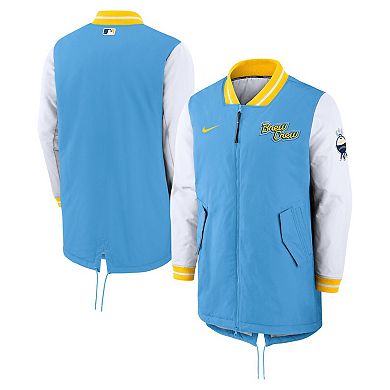 Men's Nike Powder Blue Milwaukee Brewers Authentic Collection 2022 City Connect Full-Zip Dugout Jacket