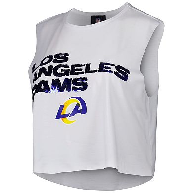 Women's Cuce White Los Angeles Rams Sequin Cropped Tank Top