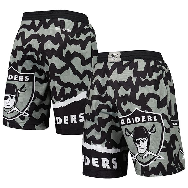 Men's Mitchell & Ness Black Oakland Raiders Jumbotron 2.0 Sublimated Shorts