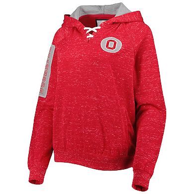 Women's Colosseum Scarlet Ohio State Buckeyes The Devil Speckle Lace-Placket Raglan Pullover Hoodie