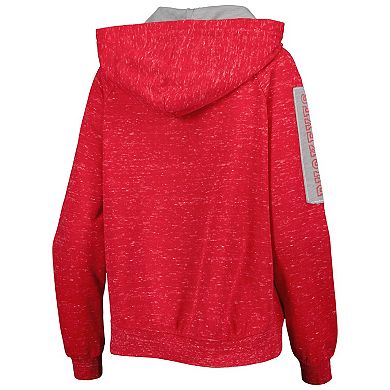 Women's Colosseum Scarlet Ohio State Buckeyes The Devil Speckle Lace-Placket Raglan Pullover Hoodie