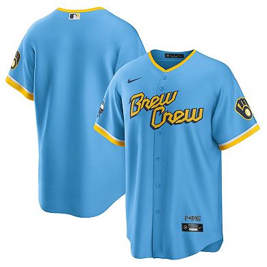 Men's Nike Powder Blue Milwaukee Brewers 2022 City Connect Replica Team ...