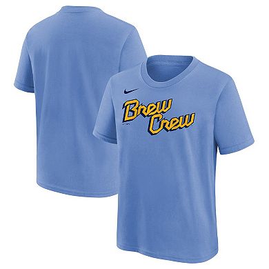 Youth Nike Powder Blue Milwaukee Brewers 2022 City Connect Wordmark T-Shirt