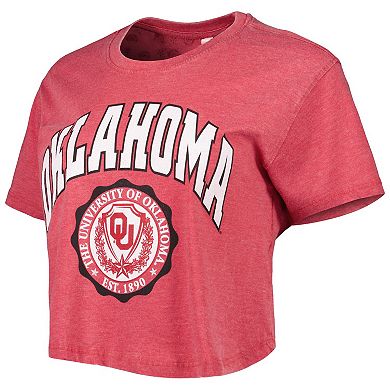 Women's Pressbox Crimson Oklahoma Sooners Edith Vintage Burnout Crop T-Shirt