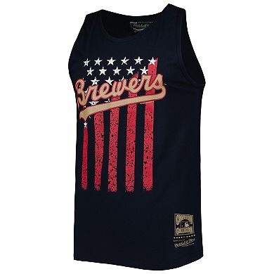 Men's Mitchell & Ness Navy Milwaukee Brewers Cooperstown Collection Stars and Stripes Tank Top