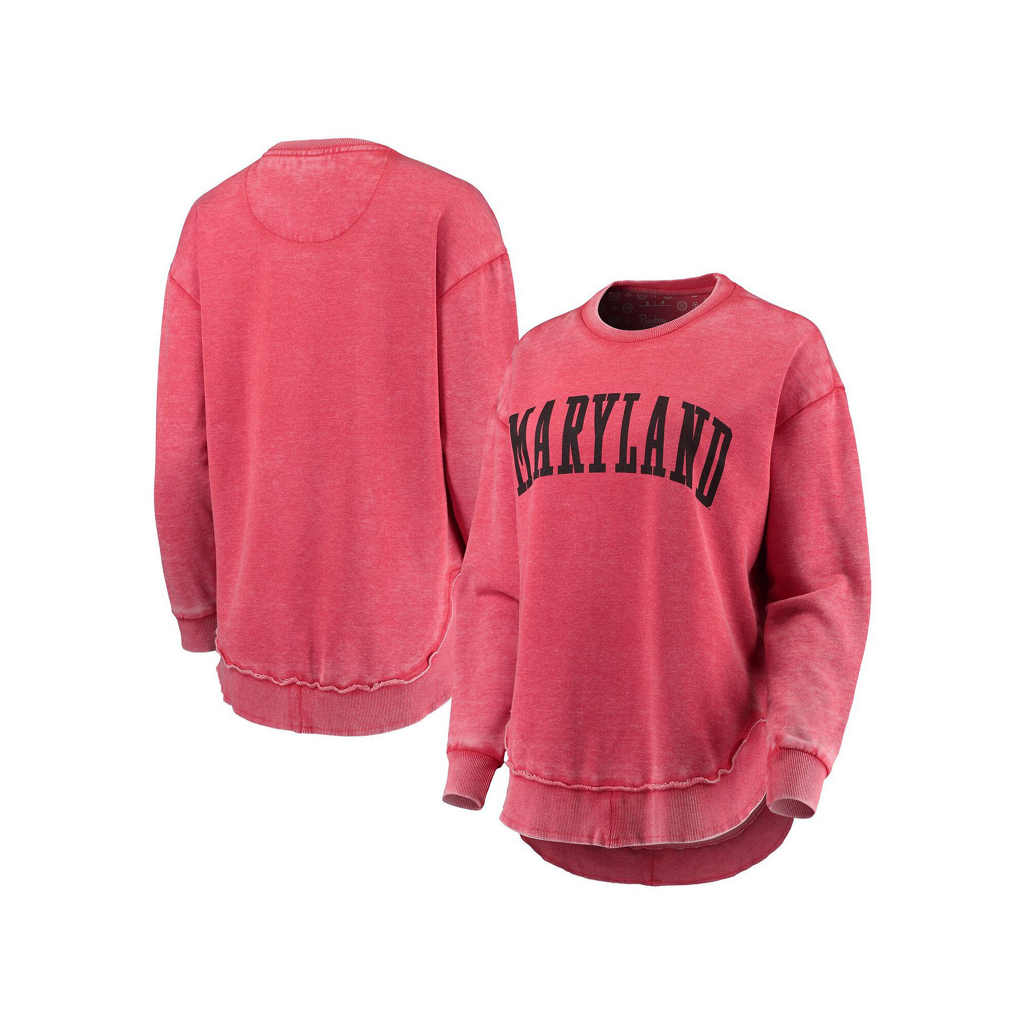 Womens Pressbox Red Maryland Terrapins Vintage Wash Pullover Sweatshirt, S