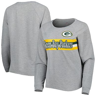 Juniors Heathered Gray Green Bay Packers All Striped Up Raglan Long Sleeve T-Shirt