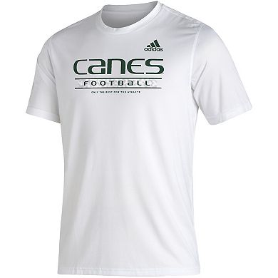 Men's adidas White Miami Hurricanes Sideline Football Locker Practice Creator AEROREADY T-Shirt