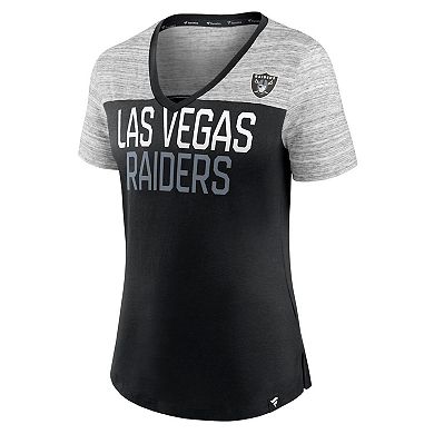 Women's Fanatics Branded Black/Heathered Gray Las Vegas Raiders Close Quarters V-Neck T-Shirt