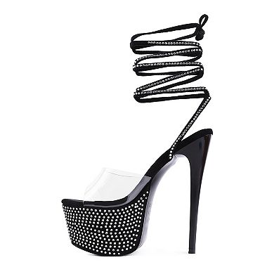 London Rag Sugar Mom Women's Strappy Rhinestone High Heel Sandals