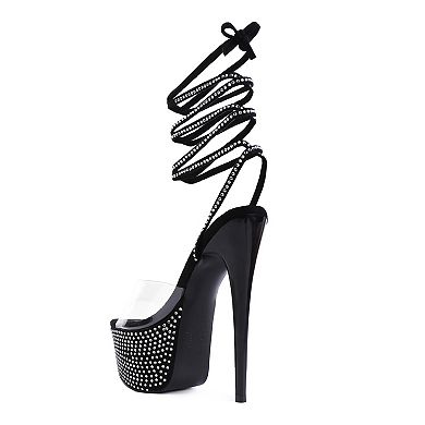 London Rag Sugar Mom Women's Strappy Rhinestone High Heel Sandals